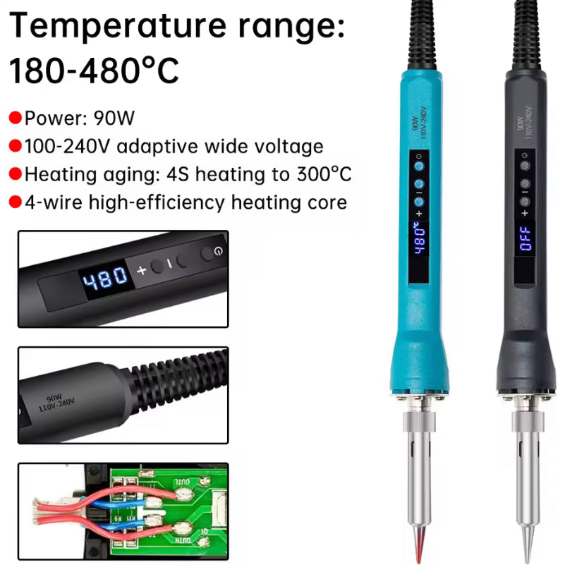AC 220V 90W Electric Soldering Iron Temperature Control Welding Pen Internal Ceramic Heating Core with 900M Soldering Iron Head