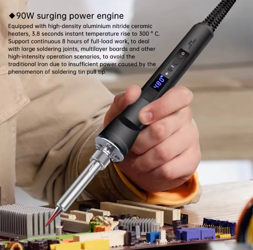 AC 220V 90W Electric Soldering Iron Temperature Control Welding Pen Internal Ceramic Heating Core with 900M Soldering Iron Head