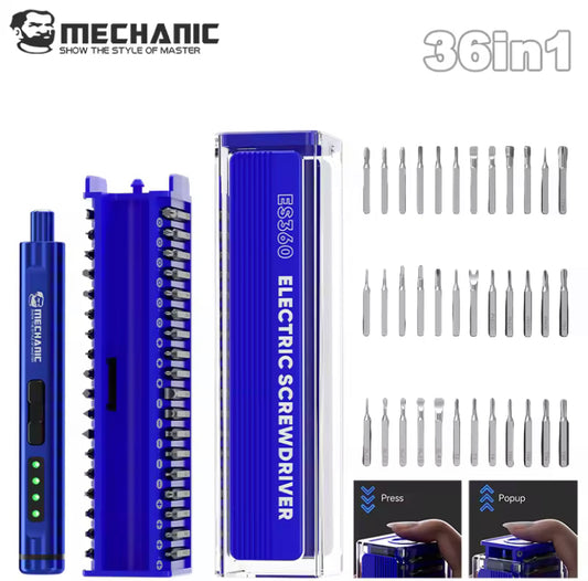 MECHANIC ES360 36-in-1 Set Tools Electric Screwdriver with LED Light Magnetic Bits Electric Manual Dual Mode Repair tools