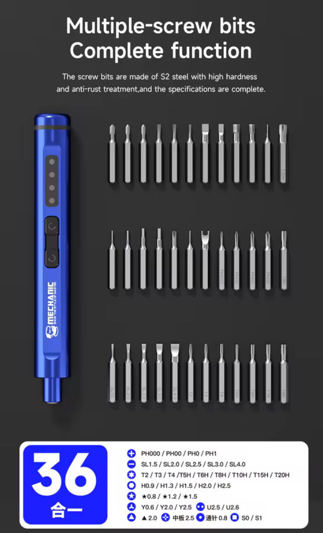 MECHANIC ES360 36-in-1 Set Tools Electric Screwdriver with LED Light Magnetic Bits Electric Manual Dual Mode Repair tools