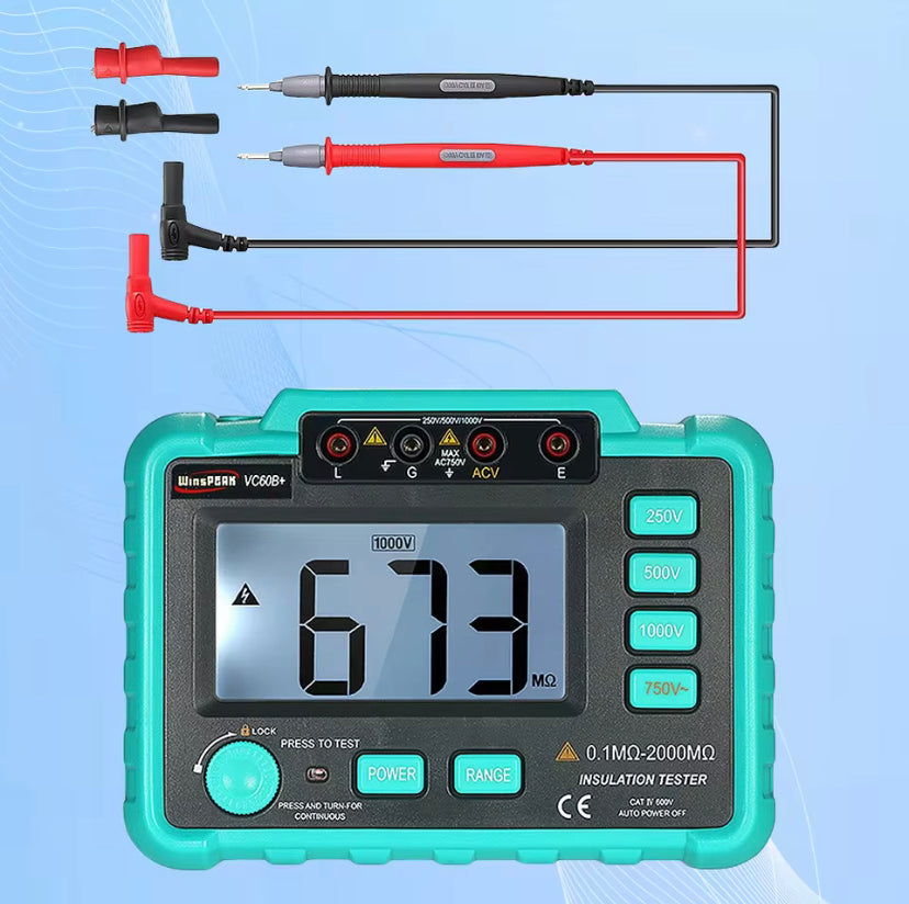VC60B+ Digital Insulation Tester 0.1MΩ~2000MΩ MegOhm Meter 250V/500V1000V High Voltage Short Circuit Input Alarm Megohmmeter