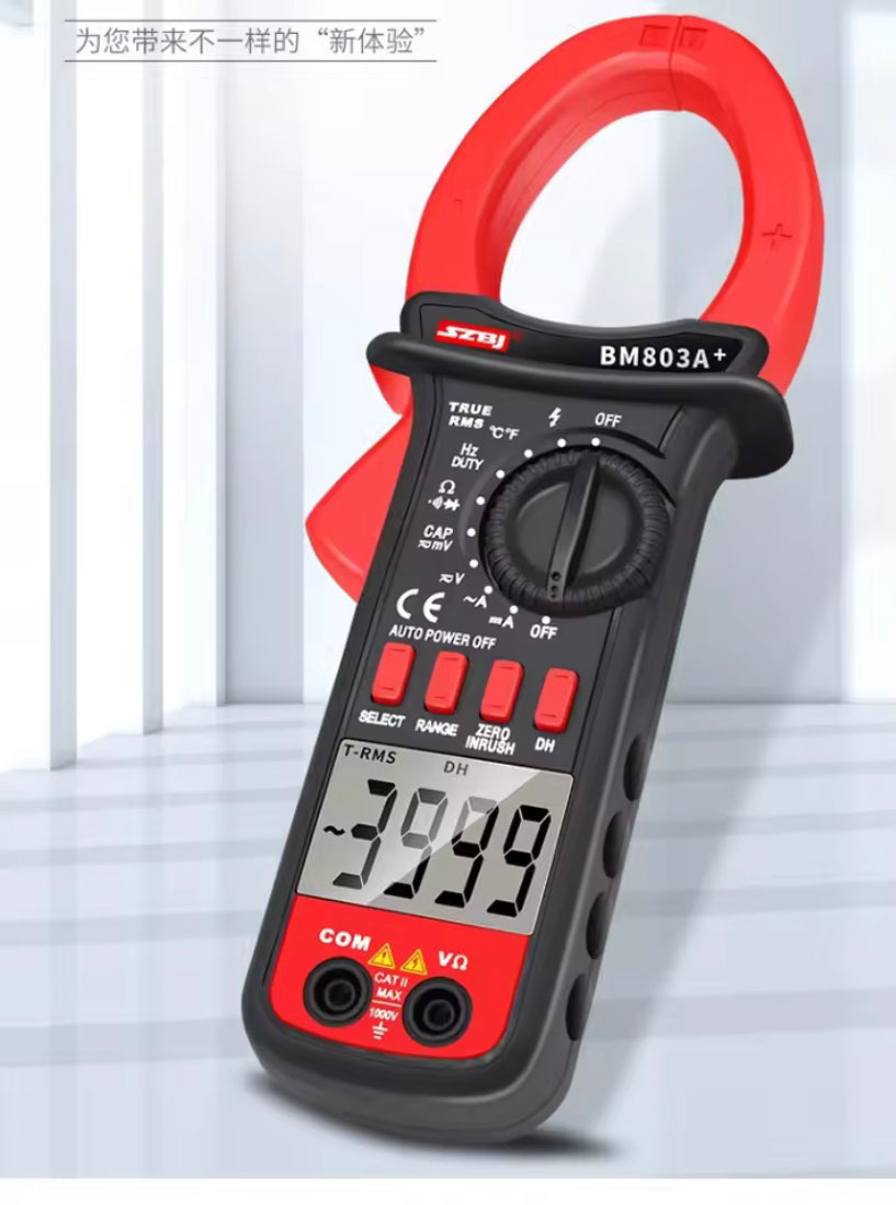 SZBJ BM803A+ Digital Clamp Meter Current Multimeter 1000A Temperature Frequency NCV Data Hold Auto Power Off