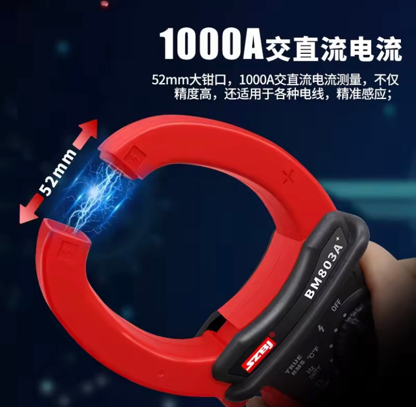 SZBJ BM803A+ Digital Clamp Meter Current Multimeter 1000A Temperature Frequency NCV Data Hold Auto Power Off