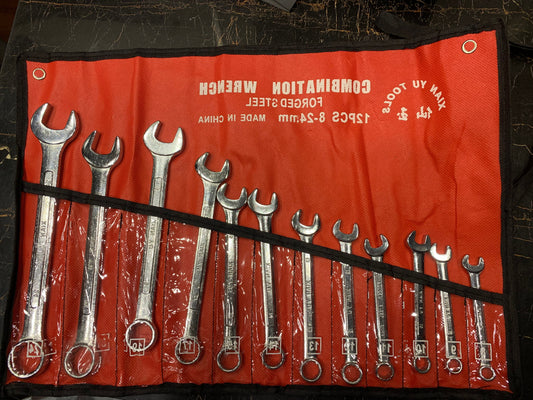 12 PCS Wrench Set with Roll-Up Pouch, 8-24mm,  15° Angled Open & 12-Point Box End Finish for Home & Workshop