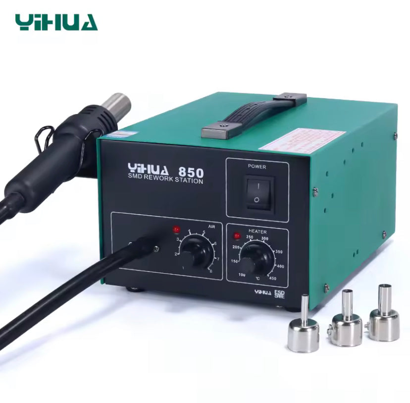 YIHUA 850 3 Nozzles Lead free Air Pump Type Hot Air Soldering Station SMD Rework Station With Heat Gun Desoldering Station