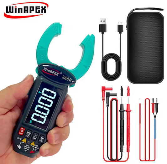 WinAPEX 268B Leakage Current Detect Clamp Meter 0.1mA True RMS 60A AC DC Current Voltage Temp Type-C Screen Rotation NCV Multimeter