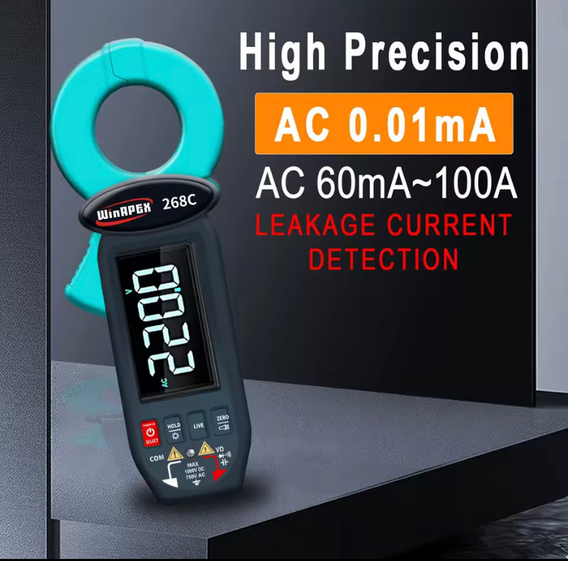 Winapex 268C Digital Clamp Meter 0.01mA Electrical Leak Current Detect Ammeter AC 60mA-100A Ture RMS LCD Multimeter Electrician Tools