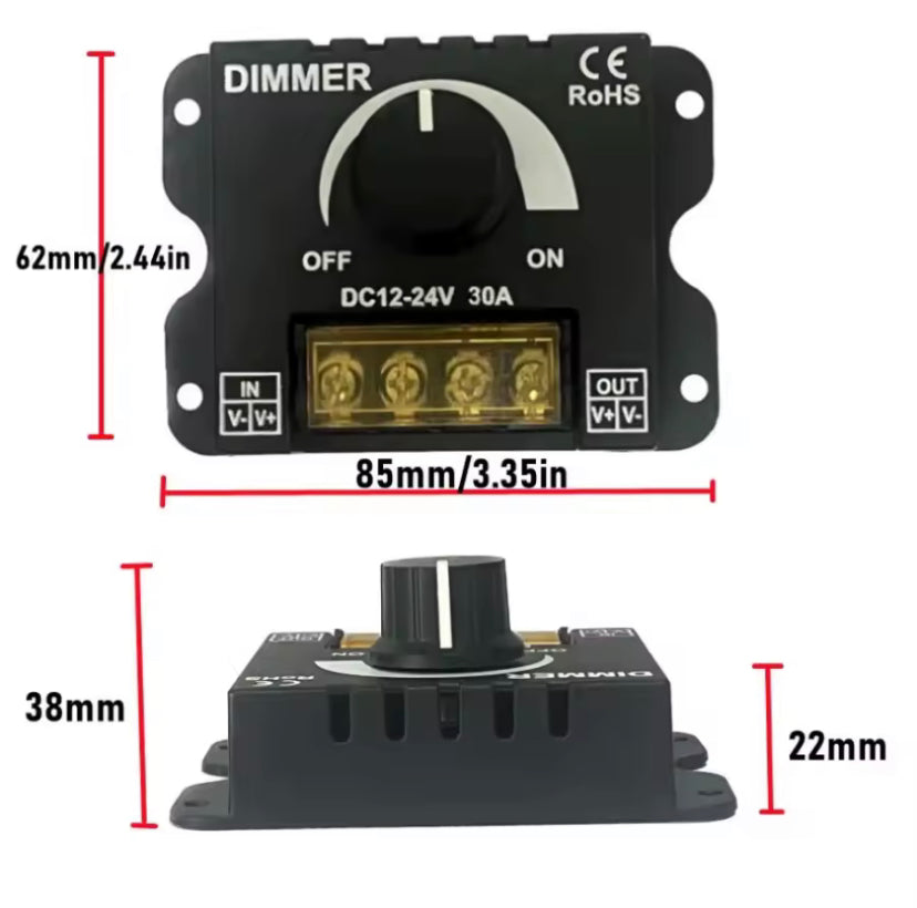 DC12V-24V LED Switch 30A 360W Voltage Regulator Adjustable Controller For Strip Light Lamp Dimming Dimmers