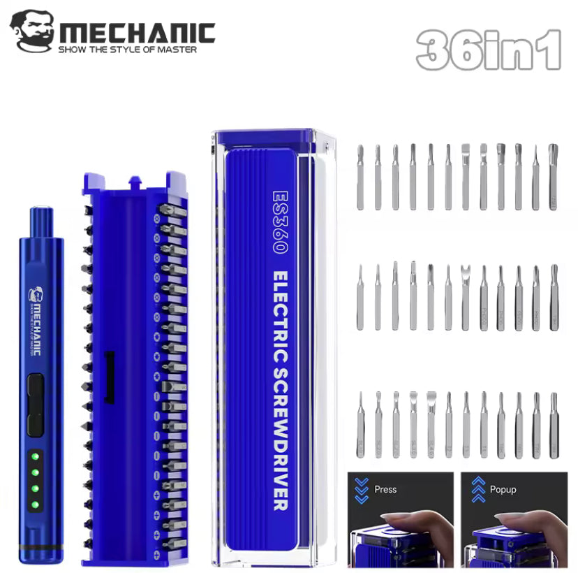 MECHANIC ES360 36-in-1 Set Tools Electric Screwdriver with LED Light Magnetic Bits Electric Manual Dual Mode Repair tools