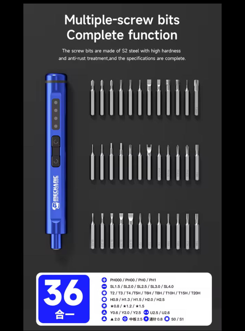 MECHANIC ES360 36-in-1 Set Tools Electric Screwdriver with LED Light Magnetic Bits Electric Manual Dual Mode Repair tools