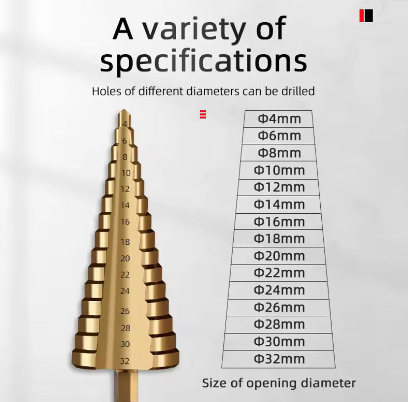 3pcs High-Speed Steel Step Drill Bits Set | Multiple Sizes 50mm, Polished Finish, Suitable for Metal, Wood, Plastic, Aluminum, Titanium, Zinc, Includes Bonus Storage Box