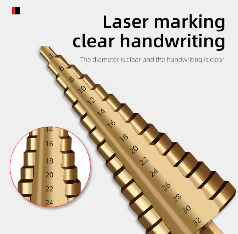 3pcs High-Speed Steel Step Drill Bits Set | Multiple Sizes 50mm, Polished Finish, Suitable for Metal, Wood, Plastic, Aluminum, Titanium, Zinc, Includes Bonus Storage Box