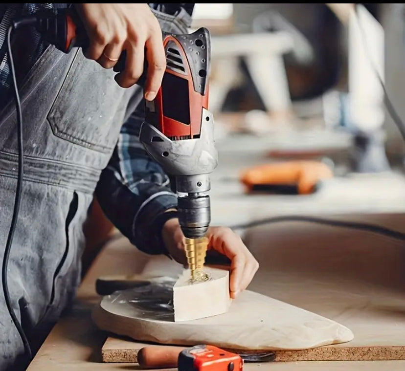 3pcs High-Speed Steel Step Drill Bits Set | Multiple Sizes 50mm, Polished Finish, Suitable for Metal, Wood, Plastic, Aluminum, Titanium, Zinc, Includes Bonus Storage Box