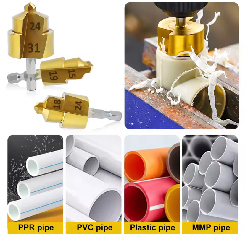 3pcs Set of High-Speed Steel Step Drill Bits, 20/ 25/ 32mm with Hexagonal Shank - Suitable for Expanding And Opening Holes in Water Pipes