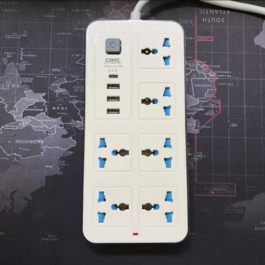 Universal Power Strip UK Plug Electric Extension Socket 2m Cable USB Type C Indicator Light Power Strip Multi Ports Socket