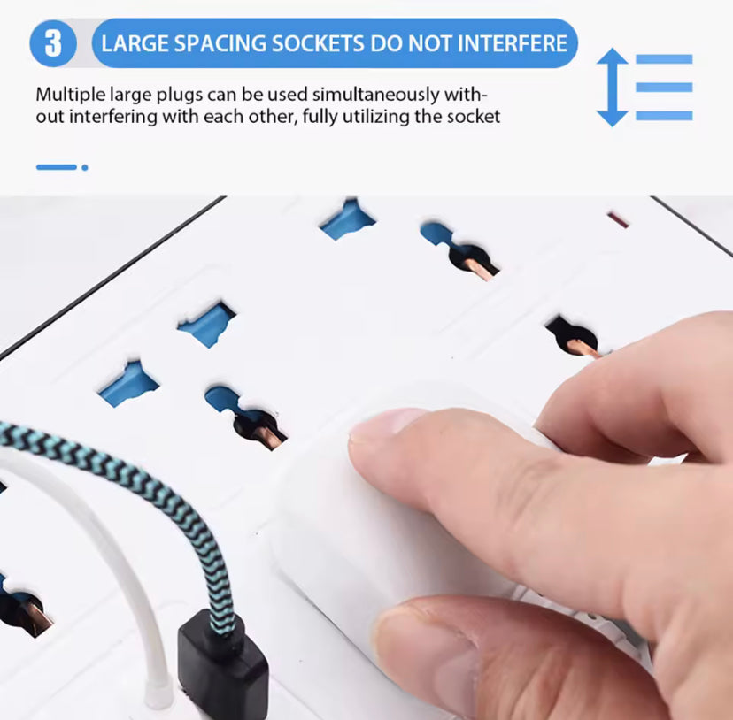 Universal Power Strip UK Plug Electric Extension Socket 2m Cable USB Type C Indicator Light Power Strip Multi Ports Socket