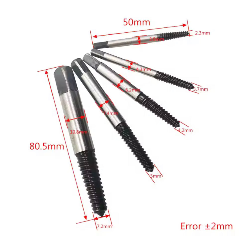 5pcs Damaged Broken Screw Remover Extractor,Drill Bits Steel Durable Easy Out Remover Tool,Works on Wood and Machine Screws