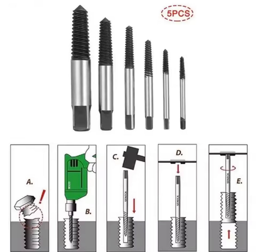 5pcs Damaged Broken Screw Remover Extractor,Drill Bits Steel Durable Easy Out Remover Tool,Works on Wood and Machine Screws