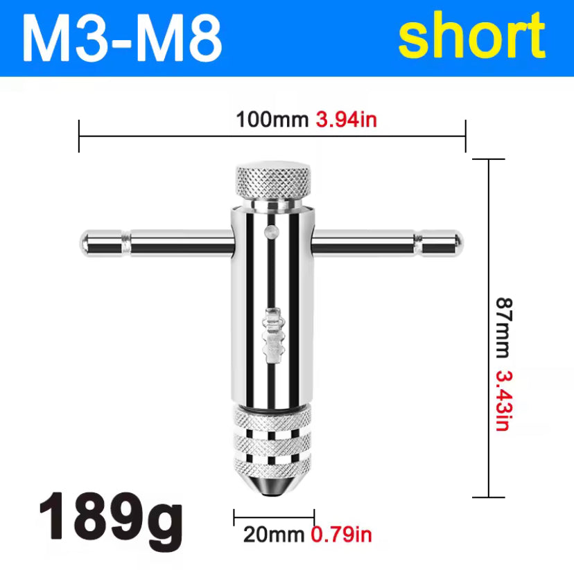 T-Handle Ratchet Tap Holder Wrench M3 M4 M5 M6 M8 Machine Screw Thread Metric Plug T-shaped Tap