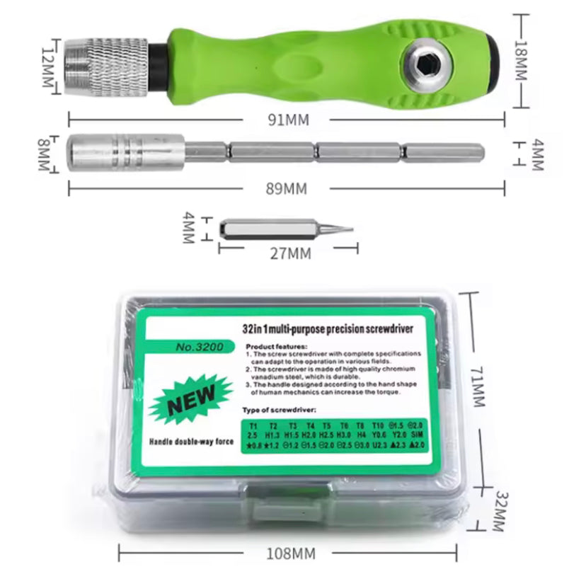 32 in 1 Multifunctional Screwdriver Set with 30 PCS Magnetic Screw Driver Bits Hand Repair Tool for Watch PC  Phone