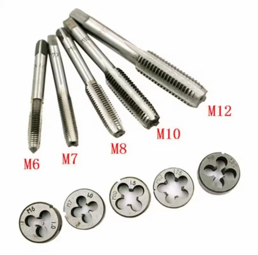CROWNMAN Multifunction Tap and Die Set 12PCS M6-M12 Metric Screw Thread Plugs Hand Taps Straight Taper Threading Kit