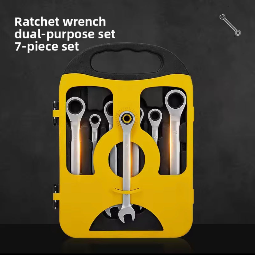 7-Piece Ratchet Wrench Set Dual-purpose Quick Ratchet Wrench Opening Plum Blossom Wrench Quick Removal Industrial Grade 8-19mm