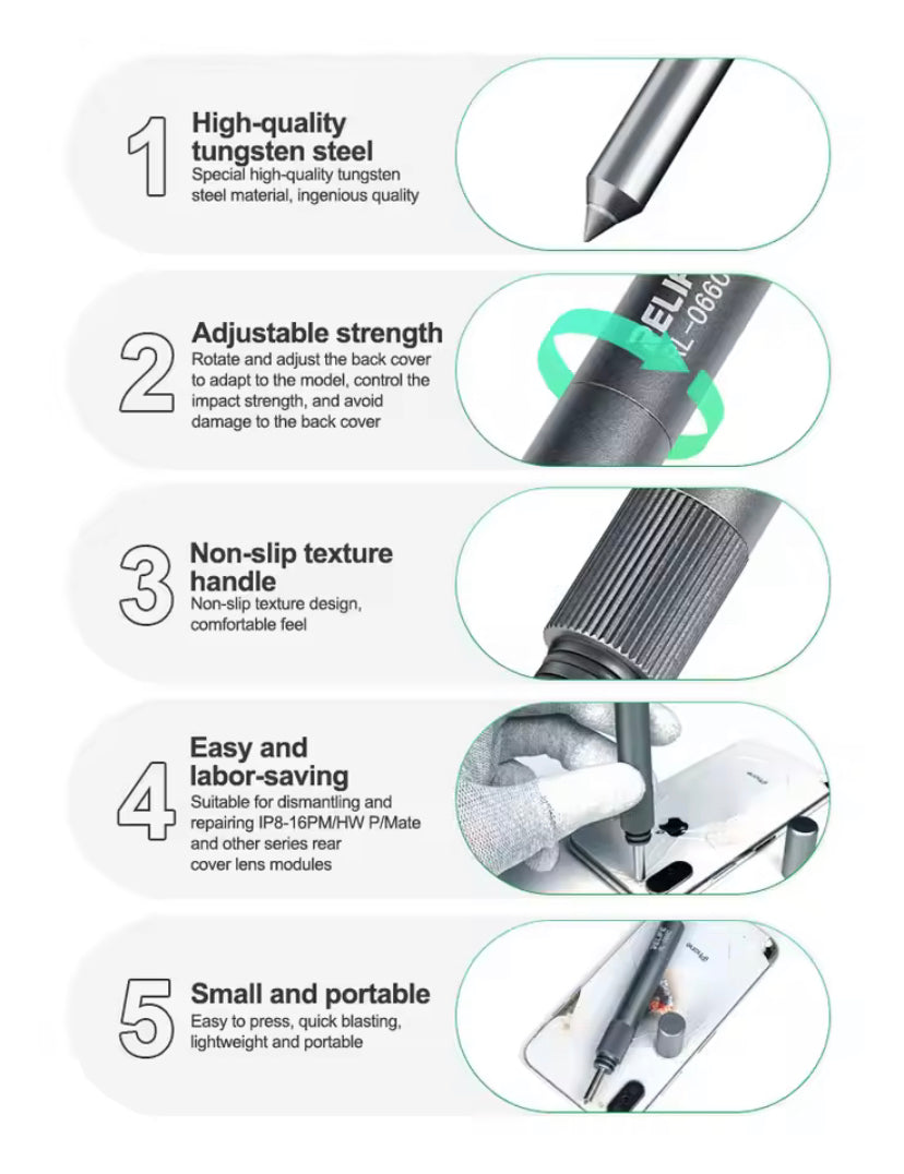 RELIFE RL-066C Mobile phone glass back cover blasting pen tungsten steel pen Crack Demolishing Pen fixed-point breaking glass