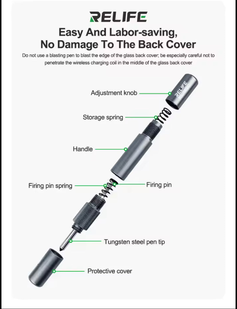RELIFE RL-066C Mobile phone glass back cover blasting pen tungsten steel pen Crack Demolishing Pen fixed-point breaking glass