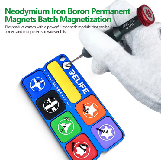 RELIFE RL-091A Aluminum Alloy Magnetic Storage Tray Bit Magnetizer Phone Repair Screw Organization Strong Magnetic Storage Tool