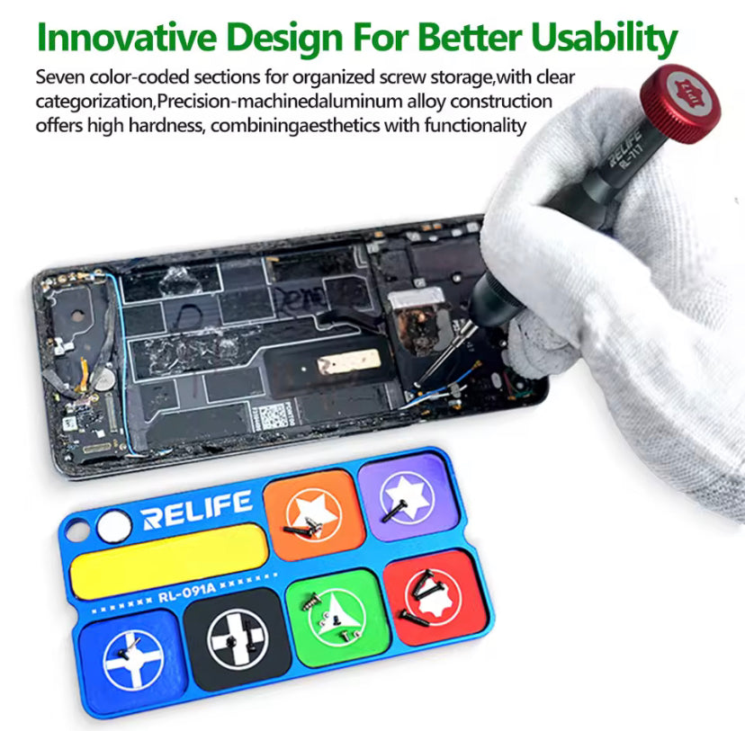 RELIFE RL-091A Aluminum Alloy Magnetic Storage Tray Bit Magnetizer Phone Repair Screw Organization Strong Magnetic Storage Tool