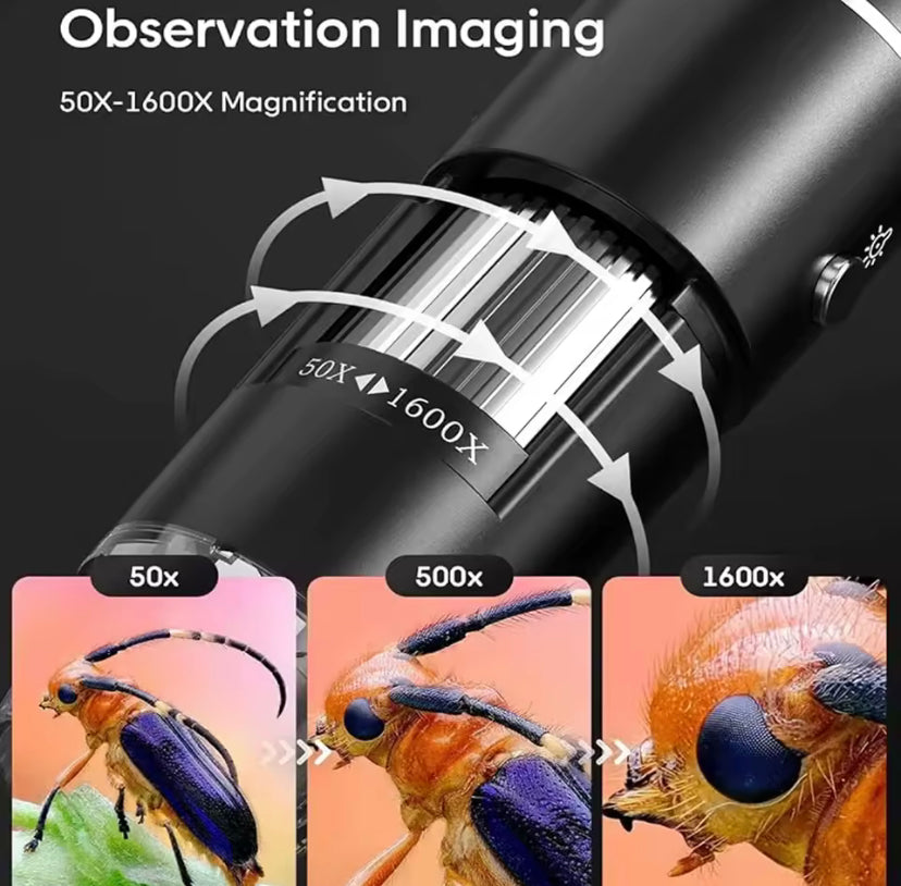 USB Digital Microscope 50X to 1600X, 8 LED Magnification Endoscope Camera with Metal Stand For Soldering Magnifier Cell Phone Repairs