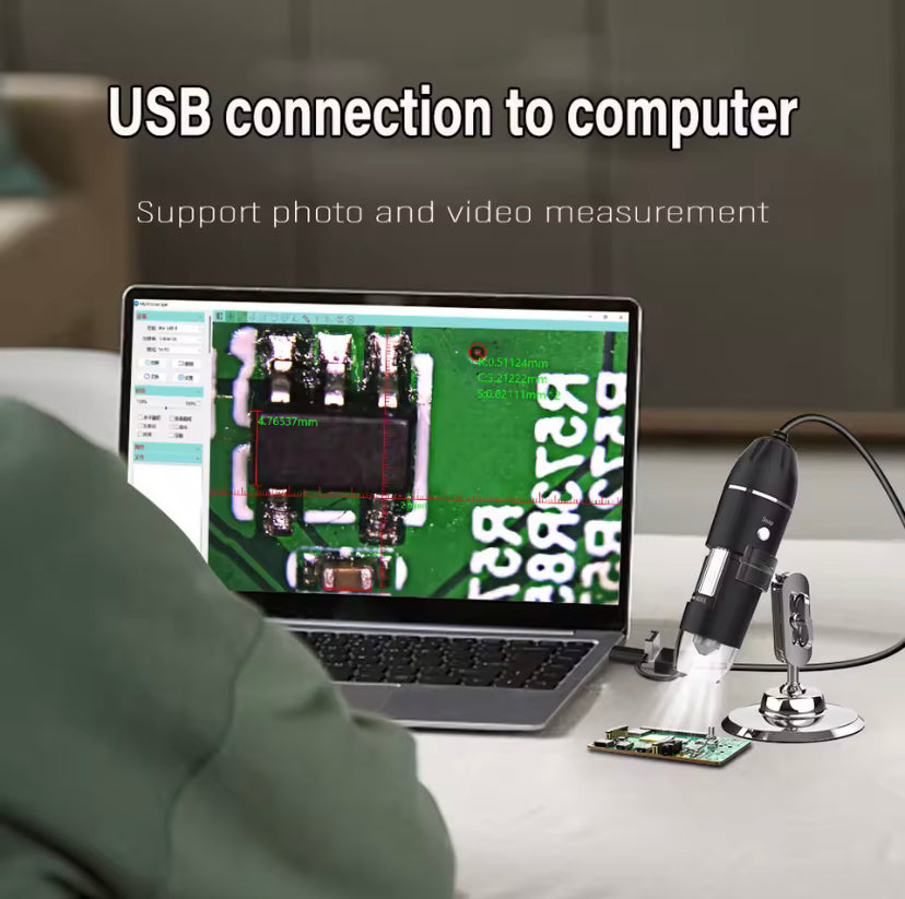 USB Digital Microscope 50X to 1600X, 8 LED Magnification Endoscope Camera with Metal Stand For Soldering Magnifier Cell Phone Repairs