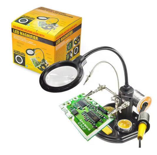 Soldering Iron Station Stand With LED Welding Magnifying Glass Clip Clamp Helping Desktop Magnifier Soldering Repair Tool TE802