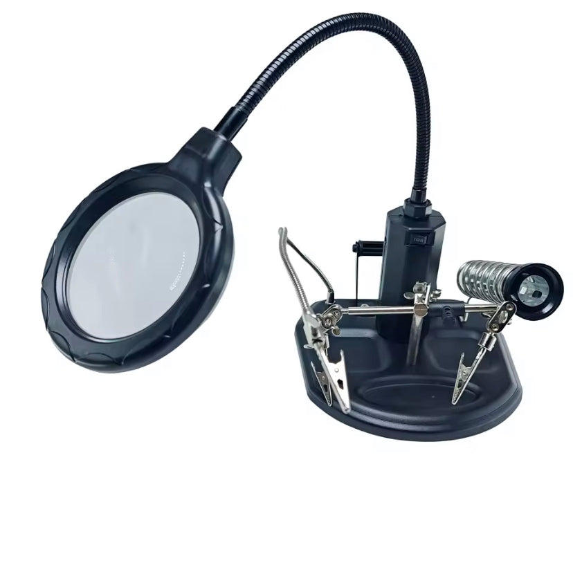 Soldering Iron Station Stand With LED Welding Magnifying Glass Clip Clamp Helping Desktop Magnifier Soldering Repair Tool TE802