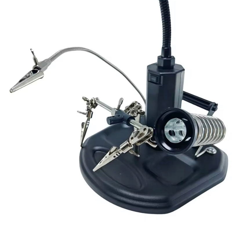 Soldering Iron Station Stand With LED Welding Magnifying Glass Clip Clamp Helping Desktop Magnifier Soldering Repair Tool TE802
