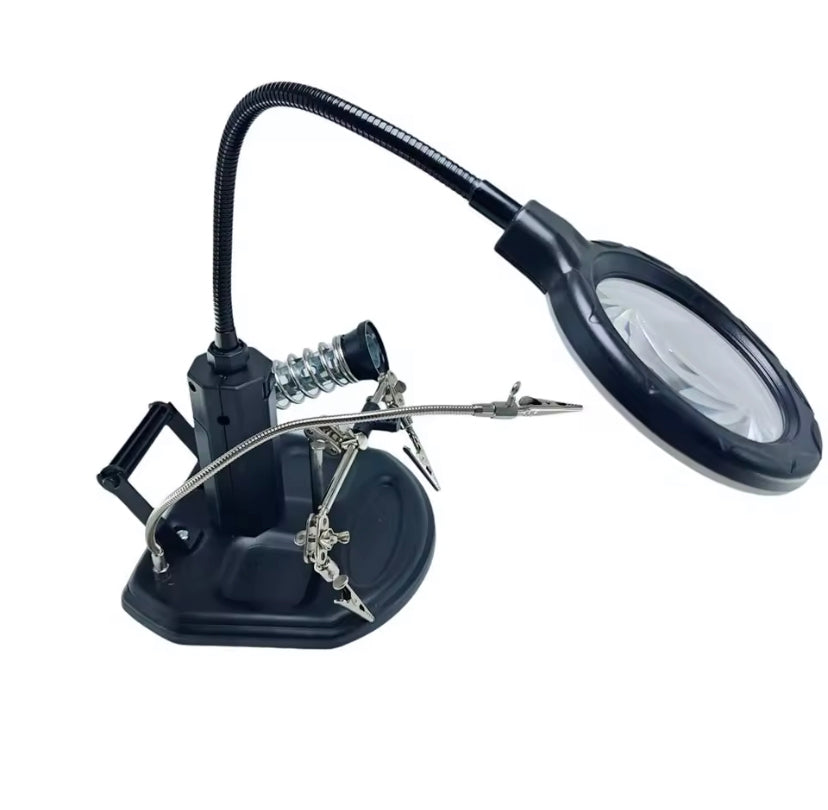 Soldering Iron Station Stand With LED Welding Magnifying Glass Clip Clamp Helping Desktop Magnifier Soldering Repair Tool TE802