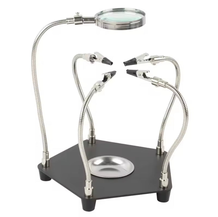 PCB Welding Third Hand Tool Table Clamp Soldering Stand 3X Magnifier 4pc Flexible Arms Bench Vise Soldering Holder Tool TE806