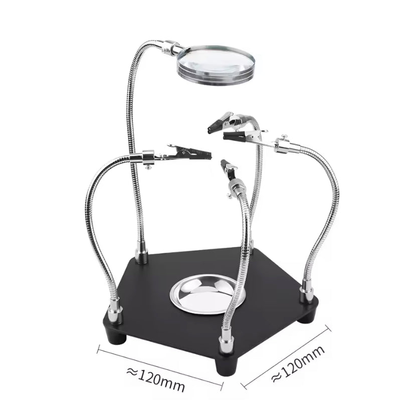 PCB Welding Third Hand Tool Table Clamp Soldering Stand 3X Magnifier 4pc Flexible Arms Bench Vise Soldering Holder Tool TE806