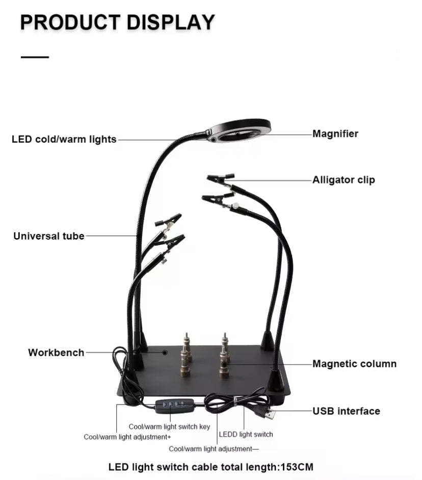 PCB Soldering Repair Platform LED Magnifying Glass Desktop Lamp Welding Light Magnifier Electronic Maintenance TE808
