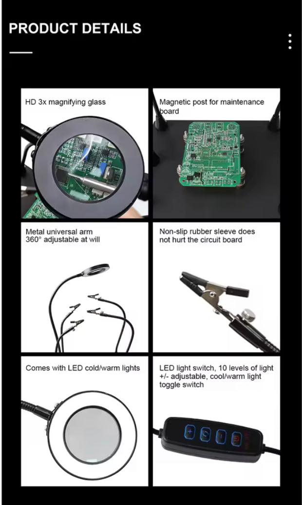 PCB Soldering Repair Platform LED Magnifying Glass Desktop Lamp Welding Light Magnifier Electronic Maintenance TE808