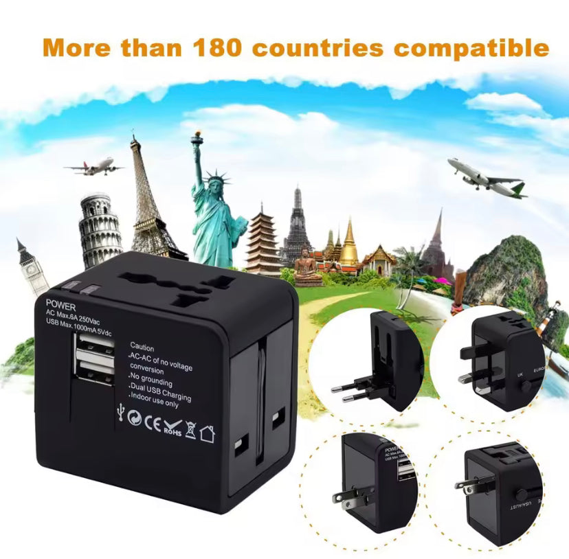 Universal All-in-One Wall Travel Charger Adapter with 2 USB - Includes US EU UK AU Plugs for International Travel