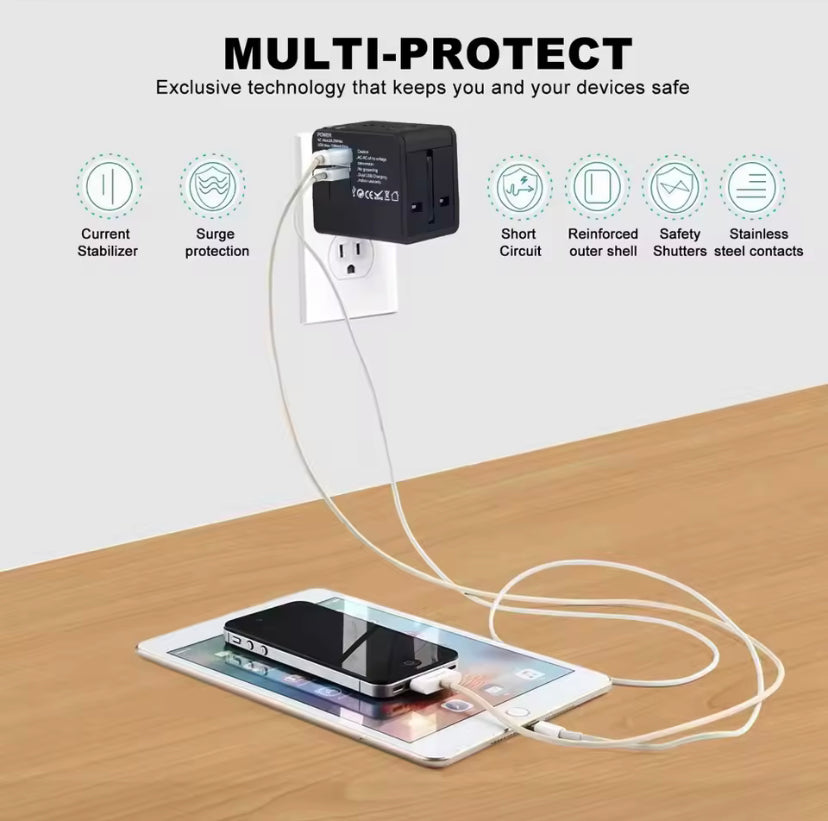 Universal All-in-One Wall Travel Charger Adapter with 2 USB - Includes US EU UK AU Plugs for International Travel