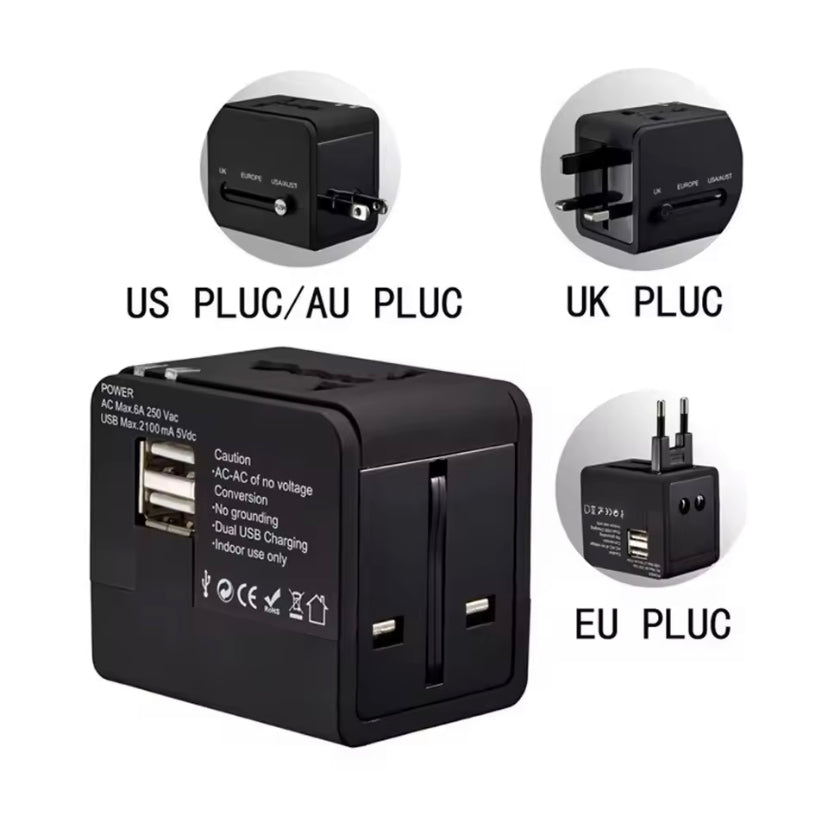Universal All-in-One Wall Travel Charger Adapter with 2 USB - Includes US EU UK AU Plugs for International Travel