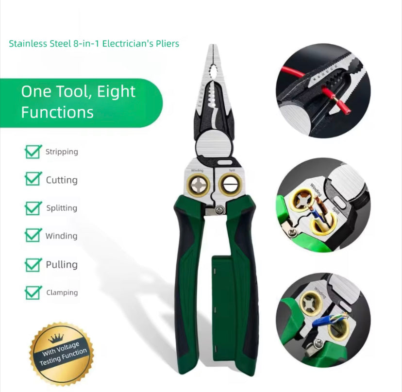 8 in 1 Wire Stripper with Voltage Tester, Electric Pliers Electric Wire Stripping Tool for Cutting and Pulling Pliers