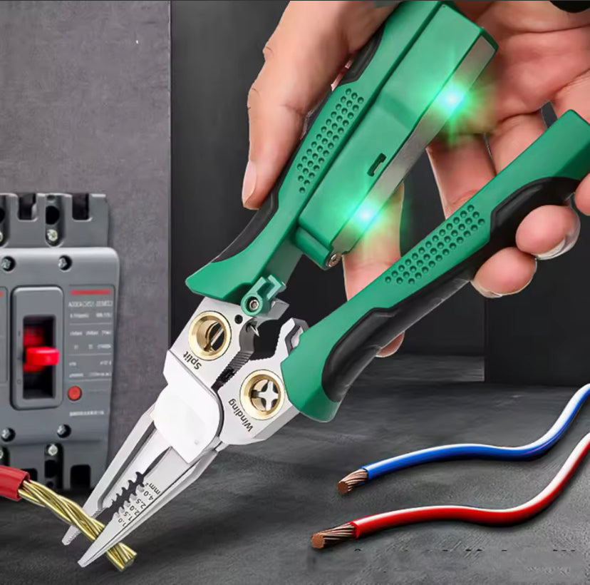 8 in 1 Wire Stripping Needle Nose Pliers Non-slip Multi-function Wire Stripper with Electricity Tester Function