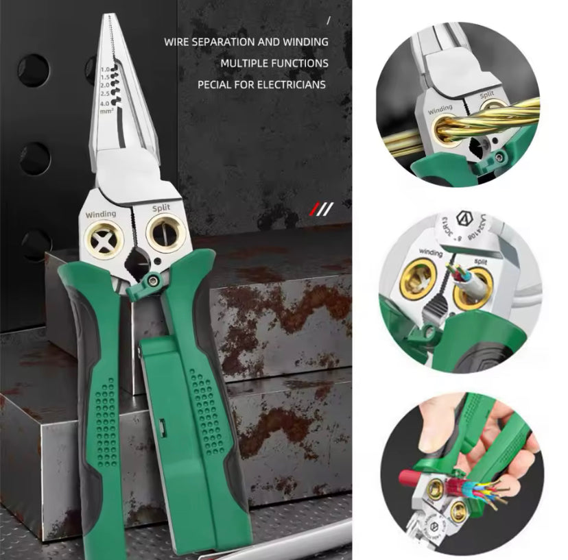 8 in 1 Wire Stripping Needle Nose Pliers Non-slip Multi-function Wire Stripper with Electricity Tester Function