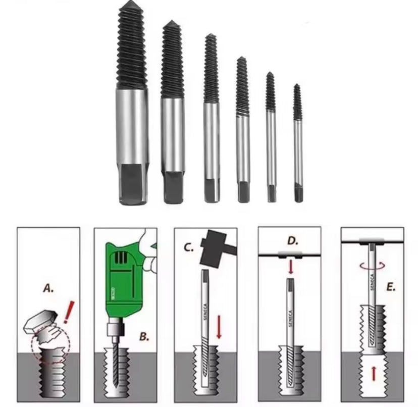 6Pcs Set Damaged Screws Extractor Speed Out Broken Bolt Extractor Carpentry Tools Metal Drill Bits Set Bolts Remover Extractor