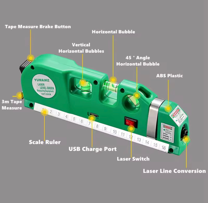 High Precision Multifunctional Infrared Laser Levels Built in Tape USB Charging  Measure Optical Instruments 10 FT Measurement & Construction Tools