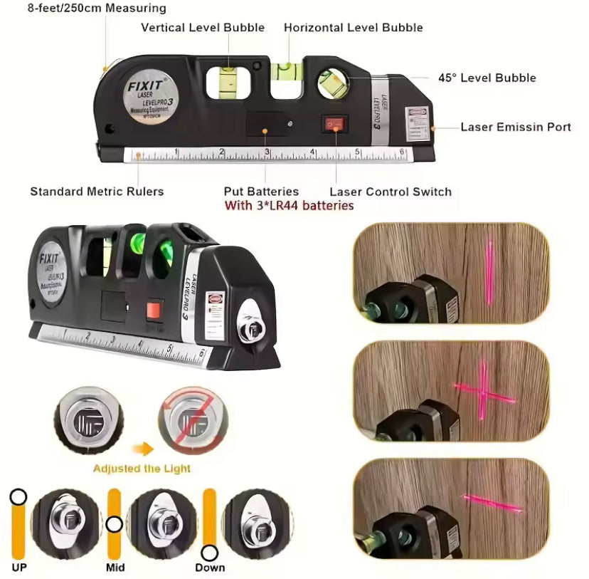 Laser Level Line Tool Multipurpose Laser Level Kit Standard Cross Line Lase 8 Feet Measure Tape Ruler