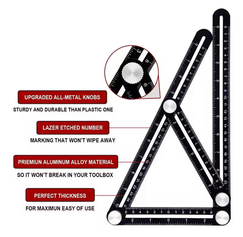 Six Fold Ruler Aluminium Alloy Angle Ruler Finder Measuring Ruler Perforated Mold Template Tool Locator Drill Guide Tile Hole